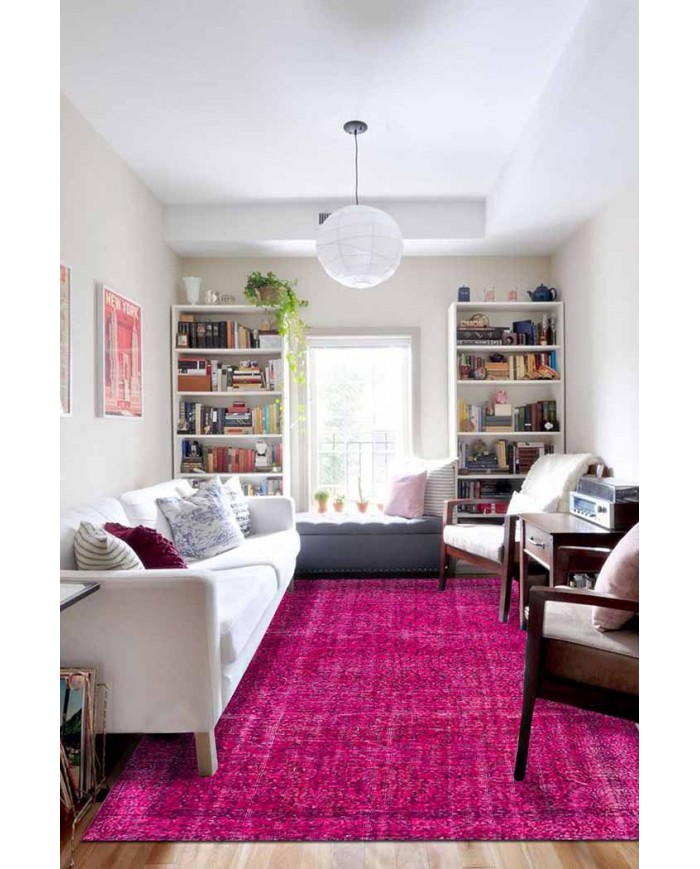 Zingararose Eskitme Desenli Pamuk Tabanlı Yıkanabilen Kaydırmaz Antibakteriyel Şönil Salon Halısı