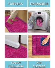 Zingararose Eskitme Desenli Pamuk Tabanlı Yıkanabilen Kaydırmaz Antibakteriyel Şönil Salon Halısı
