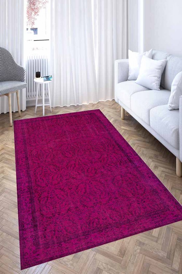 Zingararoseno Eskitme Desenli Pamuk Tabanlı Yıkanabilen Kaydırmaz Antibakteriyel Şönil Salon Halısı