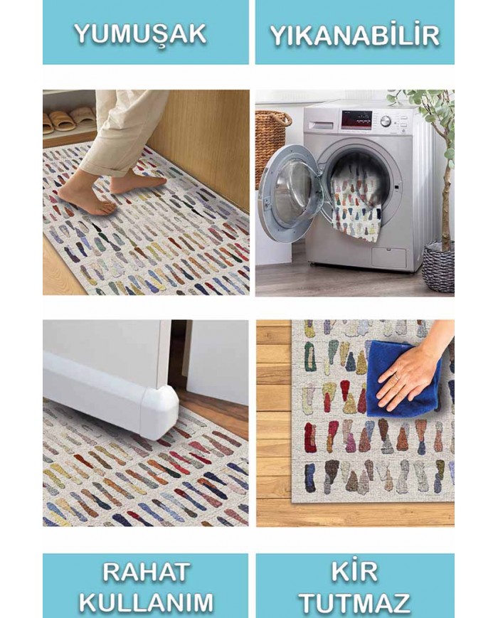 Zola Desenli Pamuk Tabanlı Yıkanabilen Kaydırmaz Antibakteriyel Şönil Salon Halısı