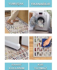Zola Desenli Pamuk Tabanlı Yıkanabilen Kaydırmaz Antibakteriyel Şönil Salon Halısı