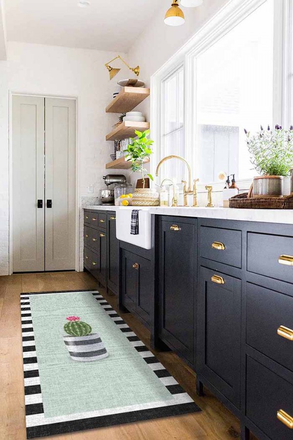 Anise Pamuk Tabanlı Yıkanabilen Kaydırmaz Antibakteriyel Şönil Mutfak Halısı