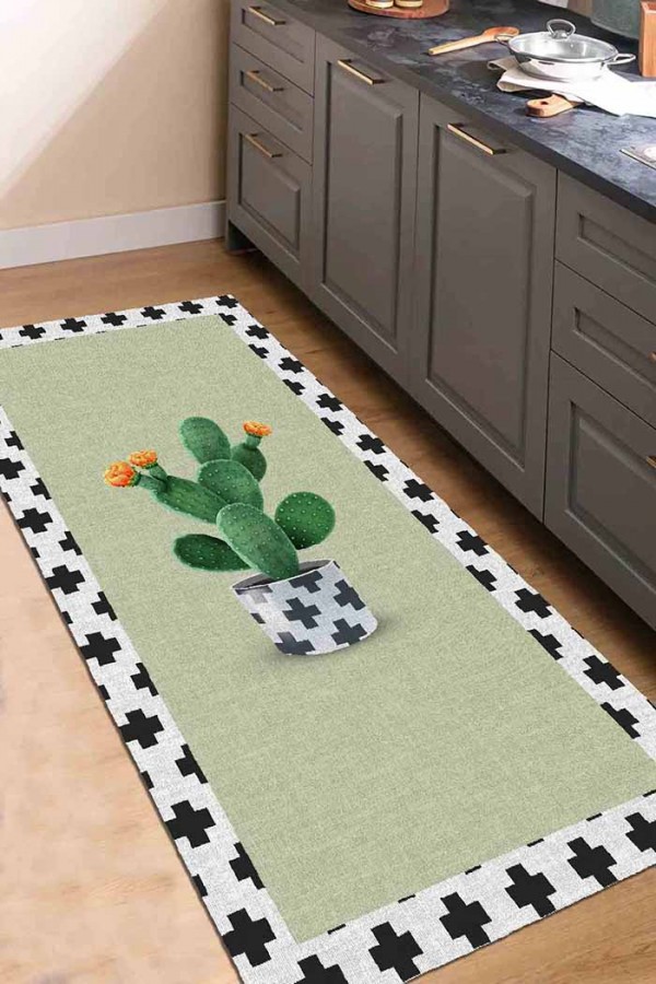 Cactus Pamuk Tabanlı Yıkanabilen Kaydırmaz Antibakteriyel Şönil Mutfak Halısı