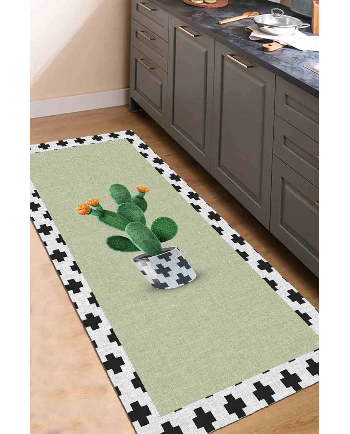 Cactus Pamuk Tabanlı Yıkanabilen Kaydırmaz Antibakteriyel Şönil Mutfak Halısı