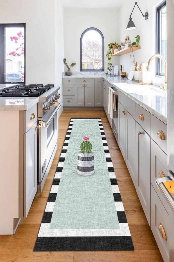 Anise Pamuk Tabanlı Yıkanabilen Kaydırmaz Antibakteriyel Şönil Mutfak Halısı