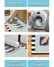 Anise Pamuk Tabanlı Yıkanabilen Kaydırmaz Antibakteriyel Şönil Mutfak Halısı