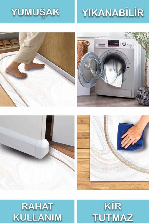 Bold Pamuk Tabanlı Yıkanabilen Kaydırmaz Antibakteriyel Şönil Mutfak Halısı