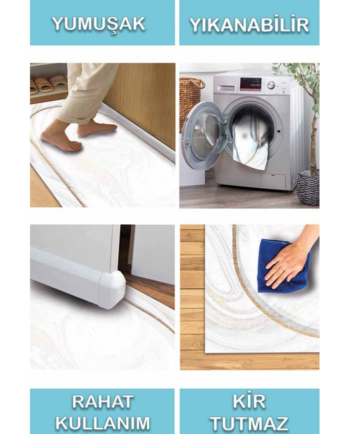 Bold Pamuk Tabanlı Yıkanabilen Kaydırmaz Antibakteriyel Şönil Mutfak Halısı