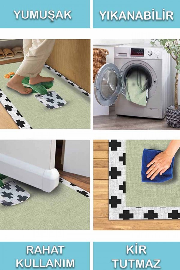 Cactus Pamuk Tabanlı Yıkanabilen Kaydırmaz Antibakteriyel Şönil Mutfak Halısı