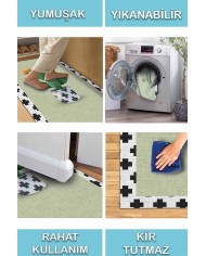 Cactus Pamuk Tabanlı Yıkanabilen Kaydırmaz Antibakteriyel Şönil Mutfak Halısı