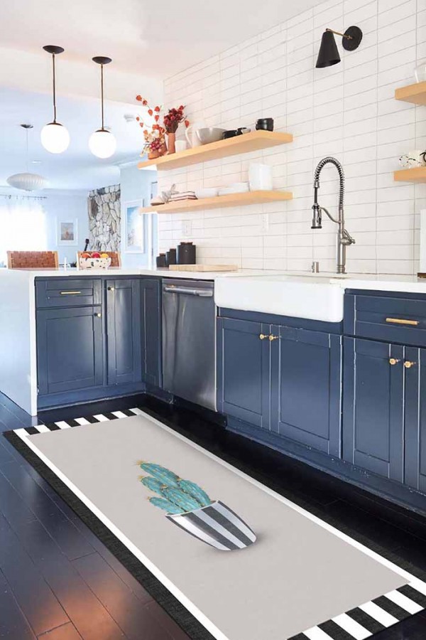 Cumi Pamuk Tabanlı Yıkanabilen Kaydırmaz Antibakteriyel Şönil Mutfak Halısı