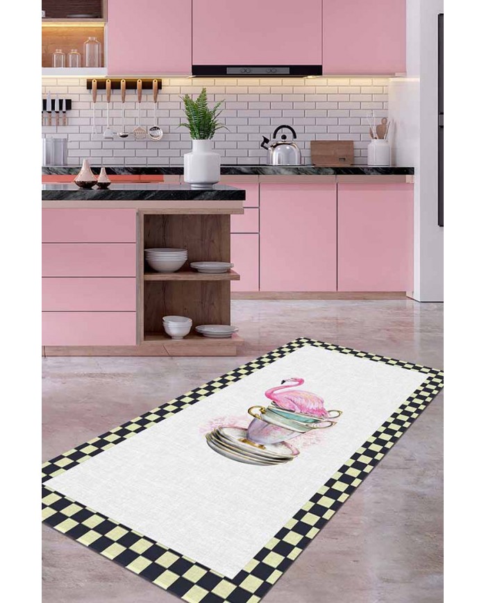 Dalya Pamuk Tabanlı Yıkanabilen Kaydırmaz Antibakteriyel Şönil Mutfak Halısı