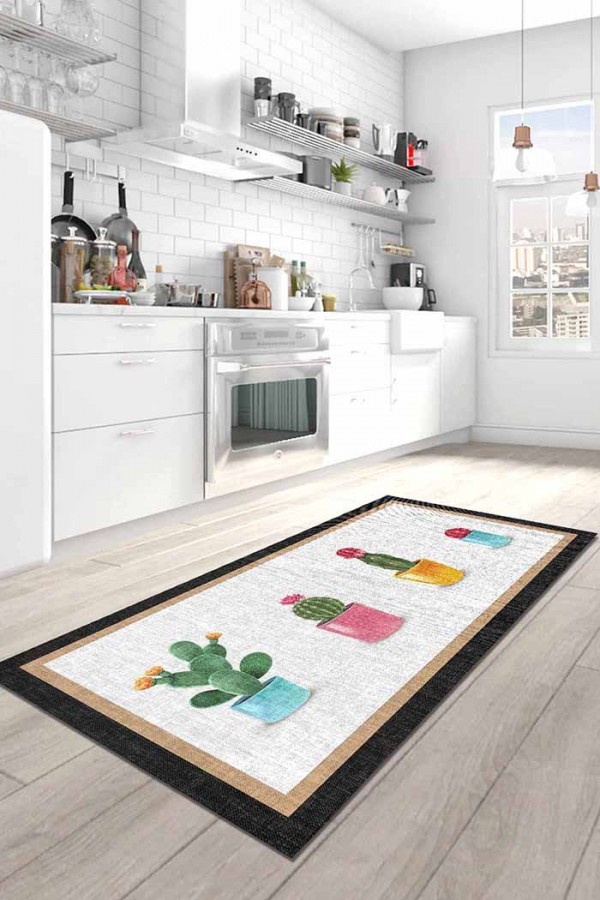 Dande Pamuk Tabanlı Yıkanabilen Kaydırmaz Antibakteriyel Şönil Mutfak Halısı