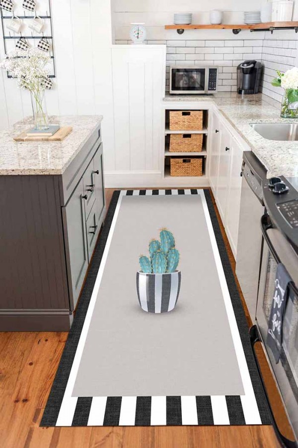 Cumi Pamuk Tabanlı Yıkanabilen Kaydırmaz Antibakteriyel Şönil Mutfak Halısı