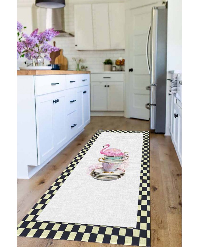 Dalya Pamuk Tabanlı Yıkanabilen Kaydırmaz Antibakteriyel Şönil Mutfak Halısı