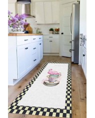 Dalya Pamuk Tabanlı Yıkanabilen Kaydırmaz Antibakteriyel Şönil Mutfak Halısı