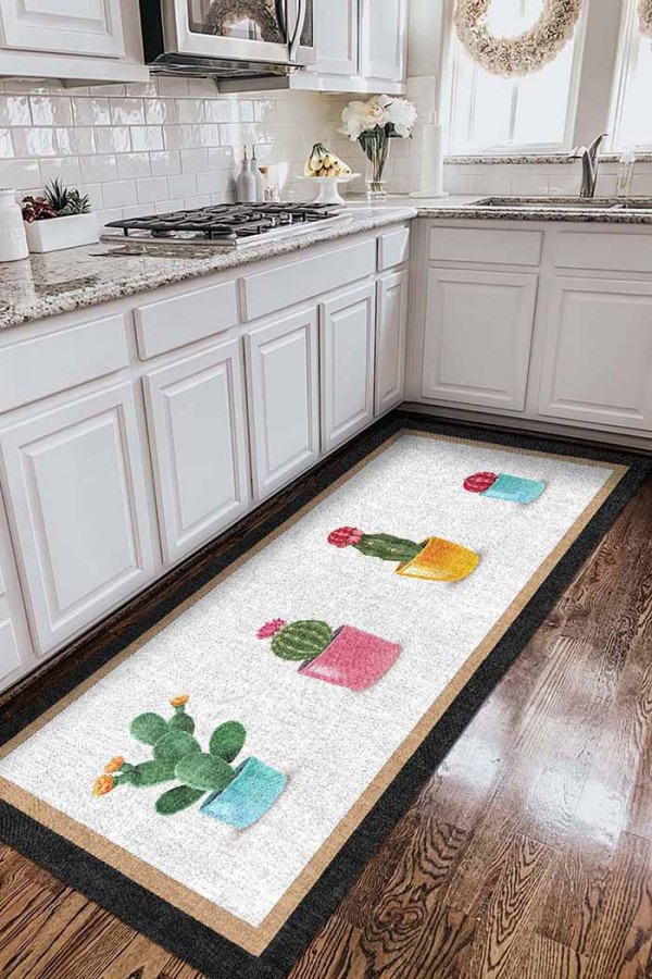 Dande Pamuk Tabanlı Yıkanabilen Kaydırmaz Antibakteriyel Şönil Mutfak Halısı