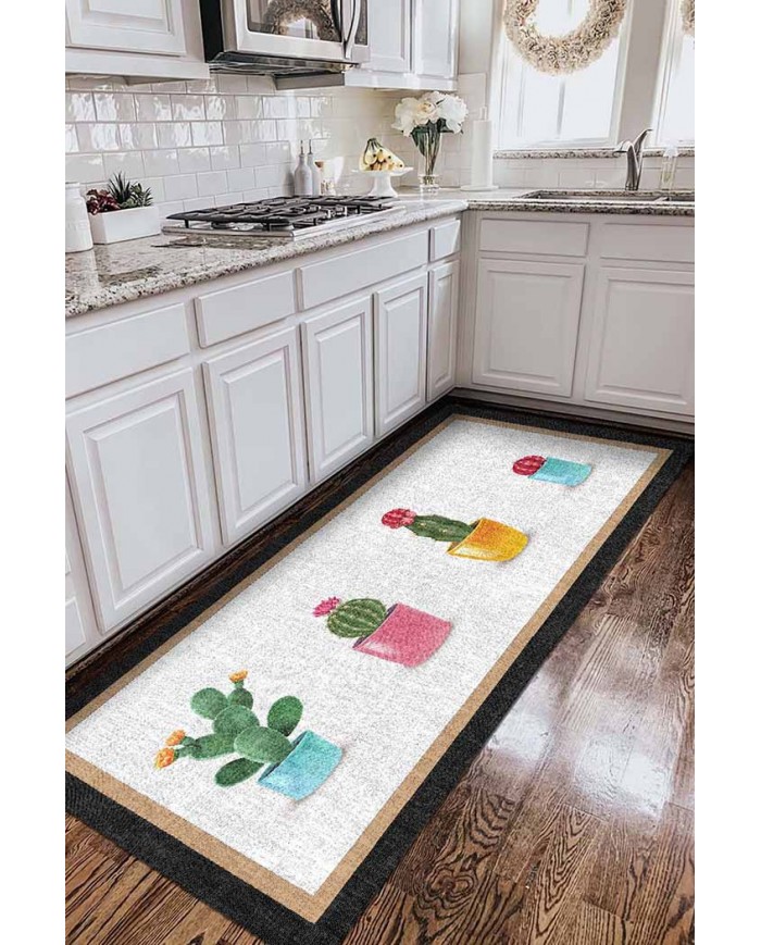 Dande Pamuk Tabanlı Yıkanabilen Kaydırmaz Antibakteriyel Şönil Mutfak Halısı