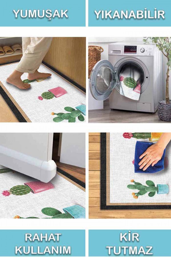 Dande Pamuk Tabanlı Yıkanabilen Kaydırmaz Antibakteriyel Şönil Mutfak Halısı