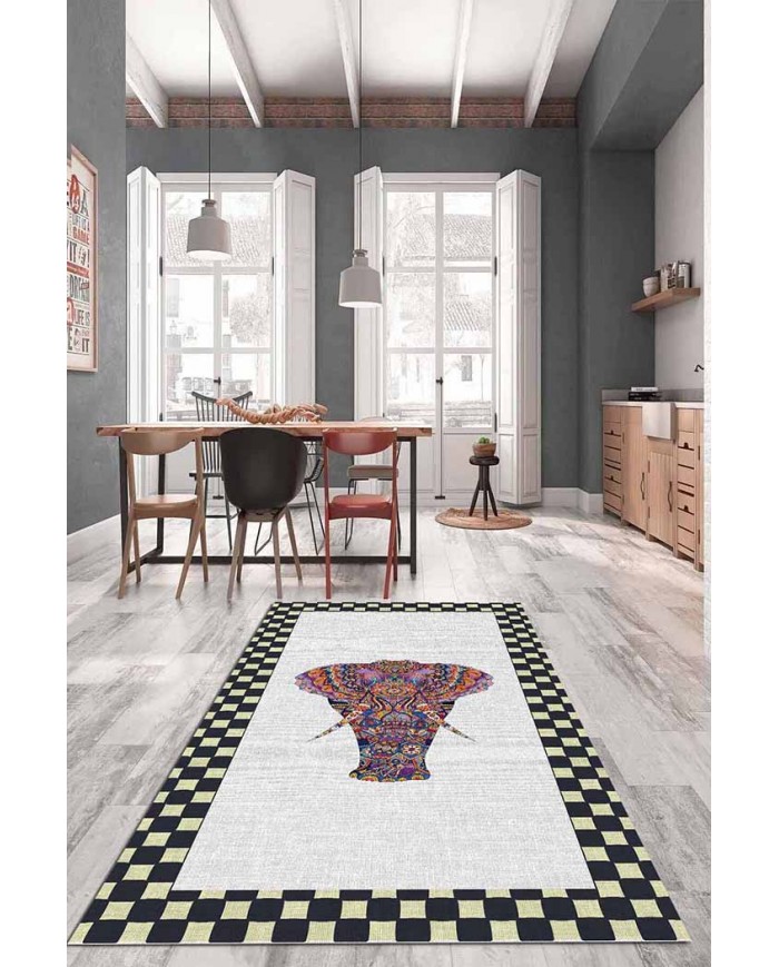 Elephant Pamuk Tabanlı Yıkanabilen Kaydırmaz Antibakteriyel Şönil Mutfak Halısı