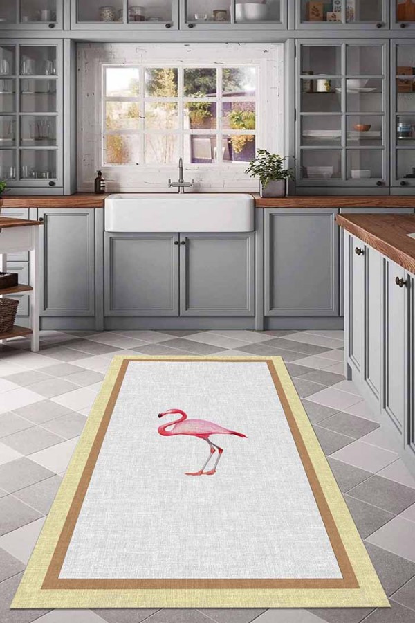 Flamingo Pamuk Tabanlı Yıkanabilen Kaydırmaz Antibakteriyel Şönil Mutfak Halısı