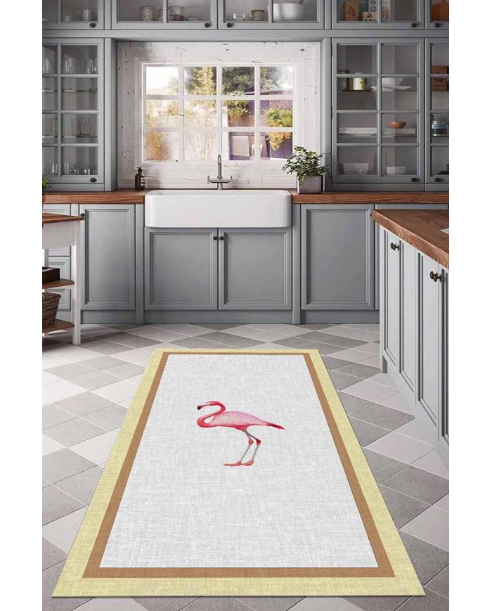 Flamingo Pamuk Tabanlı Yıkanabilen Kaydırmaz Antibakteriyel Şönil Mutfak Halısı