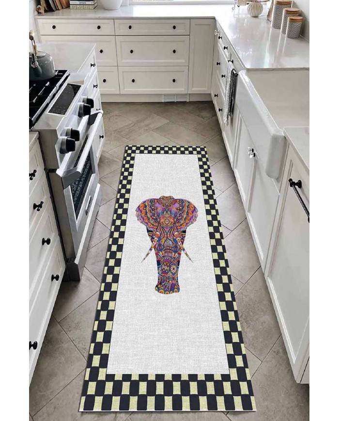 Elephant Pamuk Tabanlı Yıkanabilen Kaydırmaz Antibakteriyel Şönil Mutfak Halısı