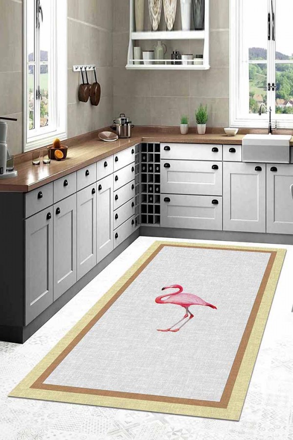 Flamingo Pamuk Tabanlı Yıkanabilen Kaydırmaz Antibakteriyel Şönil Mutfak Halısı
