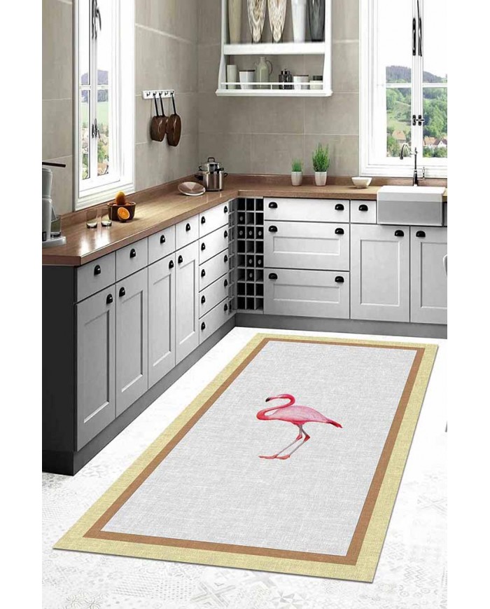 Flamingo Pamuk Tabanlı Yıkanabilen Kaydırmaz Antibakteriyel Şönil Mutfak Halısı