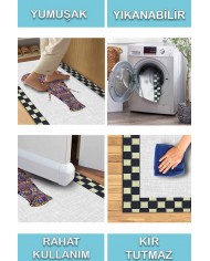 Elephant Pamuk Tabanlı Yıkanabilen Kaydırmaz Antibakteriyel Şönil Mutfak Halısı