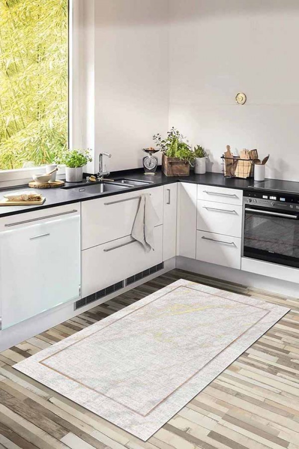 Marble Pamuk Tabanlı Yıkanabilen Kaydırmaz Antibakteriyel Şönil Mutfak Halısı