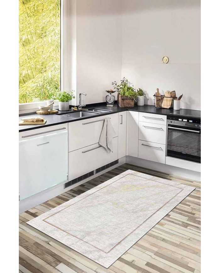 Marble Pamuk Tabanlı Yıkanabilen Kaydırmaz Antibakteriyel Şönil Mutfak Halısı