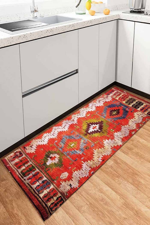 Morelle Pamuk Tabanlı Yıkanabilen Kaydırmaz Antibakteriyel Şönil Mutfak Halısı