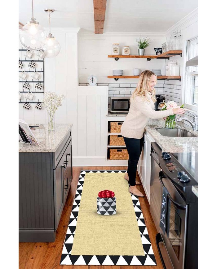 Plant Pamuk Tabanlı Yıkanabilen Kaydırmaz Antibakteriyel Şönil Mutfak Halısı