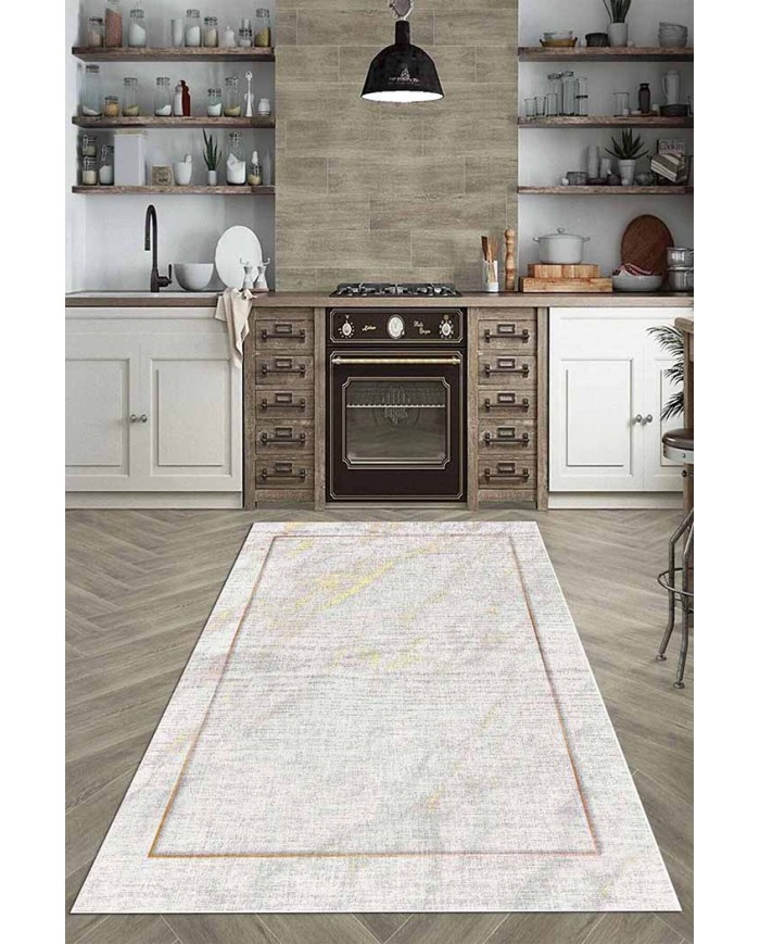 Marble Pamuk Tabanlı Yıkanabilen Kaydırmaz Antibakteriyel Şönil Mutfak Halısı