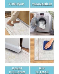 Marble Pamuk Tabanlı Yıkanabilen Kaydırmaz Antibakteriyel Şönil Mutfak Halısı
