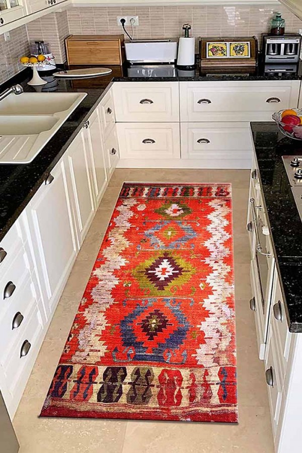 Morelle Pamuk Tabanlı Yıkanabilen Kaydırmaz Antibakteriyel Şönil Mutfak Halısı