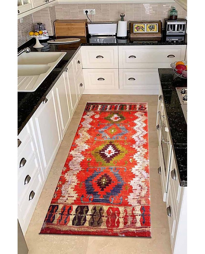 Morelle Pamuk Tabanlı Yıkanabilen Kaydırmaz Antibakteriyel Şönil Mutfak Halısı