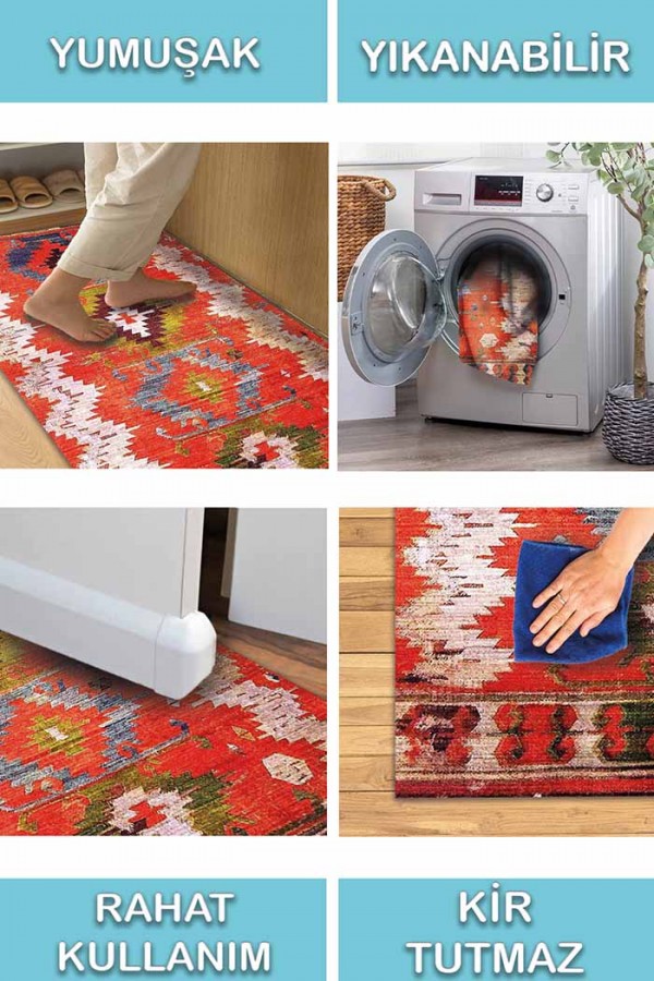 Morelle Pamuk Tabanlı Yıkanabilen Kaydırmaz Antibakteriyel Şönil Mutfak Halısı