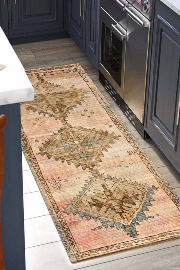 Pallio Pamuk Tabanlı Yıkanabilen Kaydırmaz Antibakteriyel Şönil Mutfak Halısı