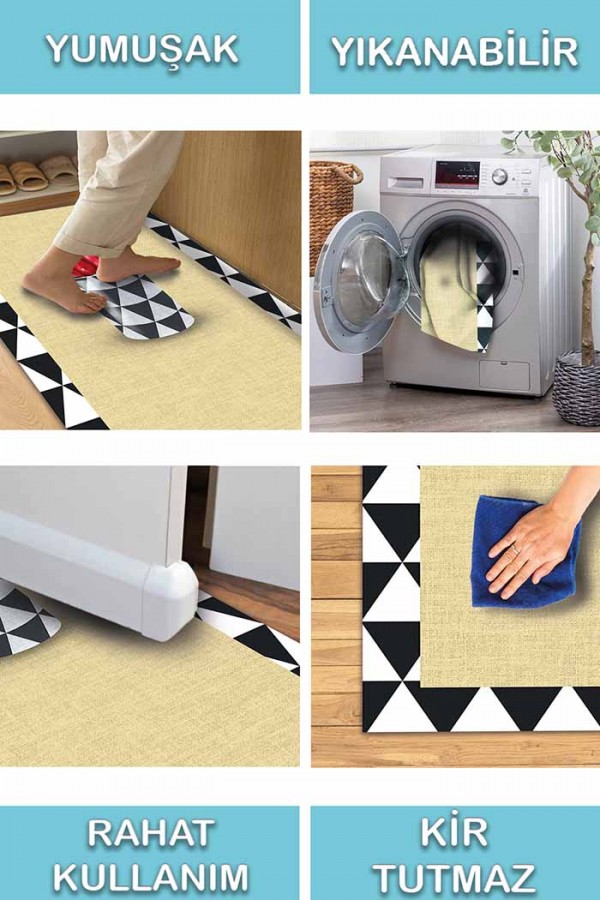 Plant Pamuk Tabanlı Yıkanabilen Kaydırmaz Antibakteriyel Şönil Mutfak Halısı