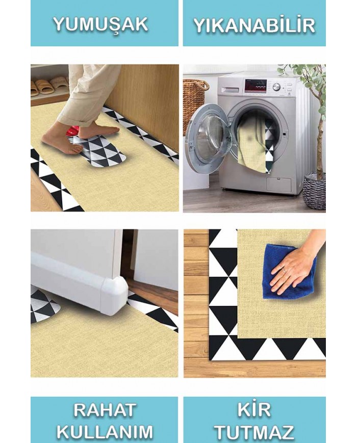 Plant Pamuk Tabanlı Yıkanabilen Kaydırmaz Antibakteriyel Şönil Mutfak Halısı