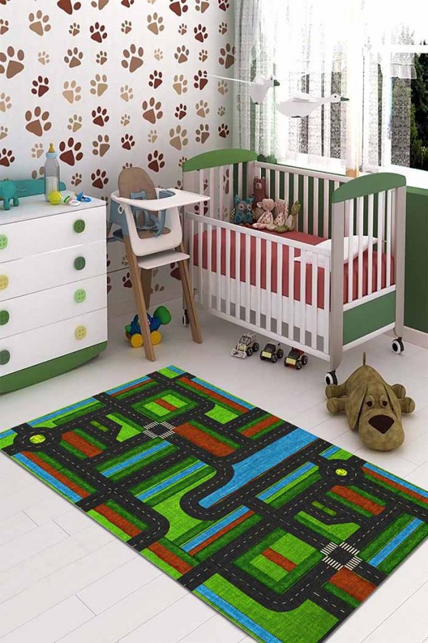 Darlene Pamuk Tabanlı Yıkanabilen Kaydırmaz Antibakteriyel Şönil Çocuk Halısı