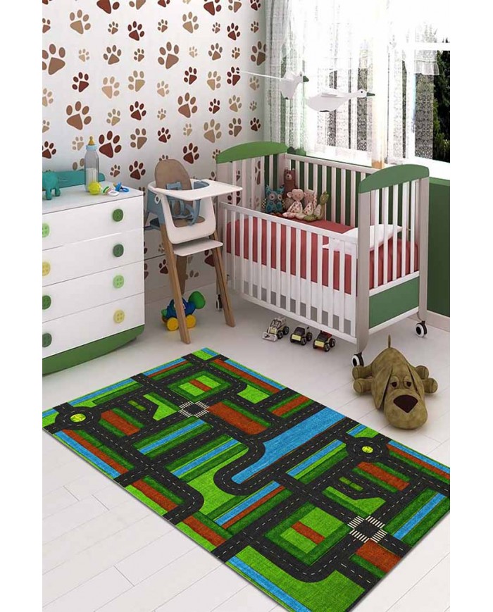 Darlene Pamuk Tabanlı Yıkanabilen Kaydırmaz Antibakteriyel Şönil Çocuk Halısı