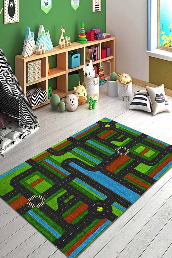 Darlene Pamuk Tabanlı Yıkanabilen Kaydırmaz Antibakteriyel Şönil Çocuk Halısı