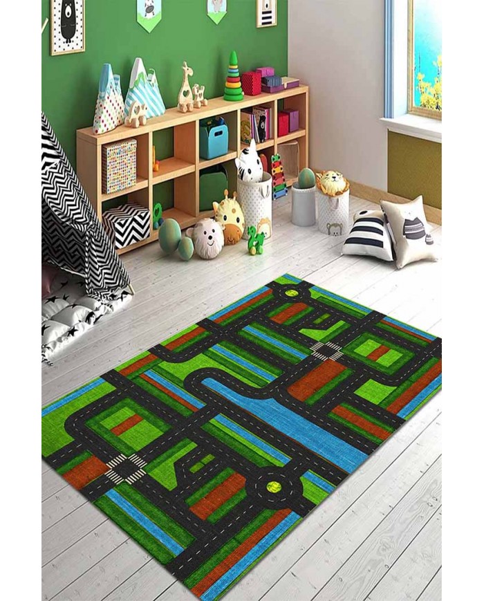 Darlene Pamuk Tabanlı Yıkanabilen Kaydırmaz Antibakteriyel Şönil Çocuk Halısı