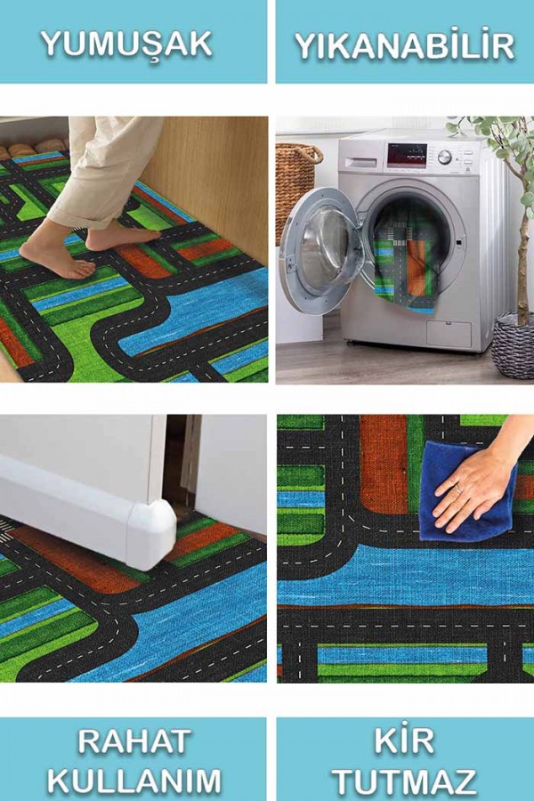 Darlene Pamuk Tabanlı Yıkanabilen Kaydırmaz Antibakteriyel Şönil Çocuk Halısı
