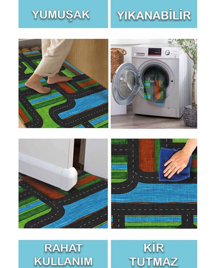 Darlene Pamuk Tabanlı Yıkanabilen Kaydırmaz Antibakteriyel Şönil Çocuk Halısı