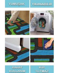 Darlene Pamuk Tabanlı Yıkanabilen Kaydırmaz Antibakteriyel Şönil Çocuk Halısı