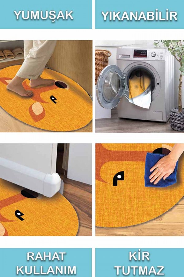 Ellie Pamuk Tabanlı Yıkanabilen Kaydırmaz Antibakteriyel Şönil Çocuk Halısı